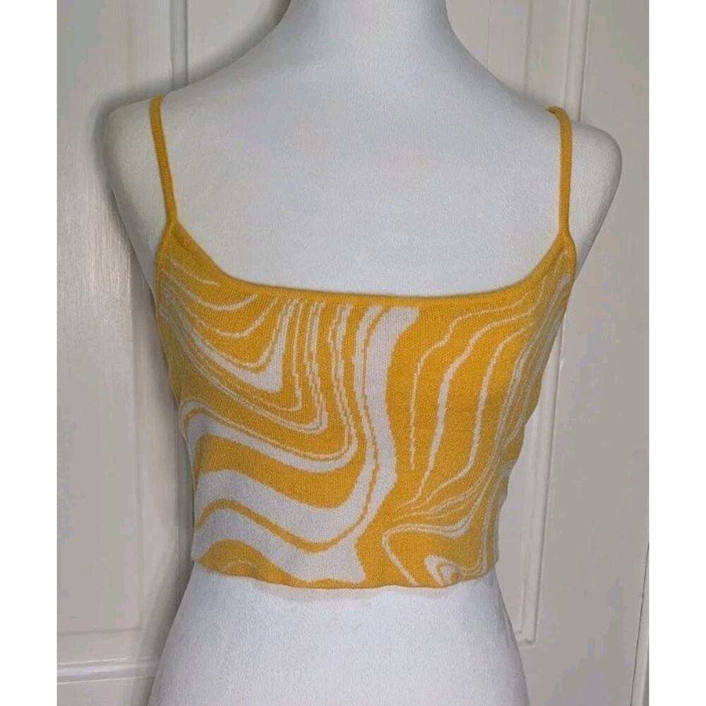 Pacsun Yellow White Swirl Crop Top Women's Beach Festival Small (912)